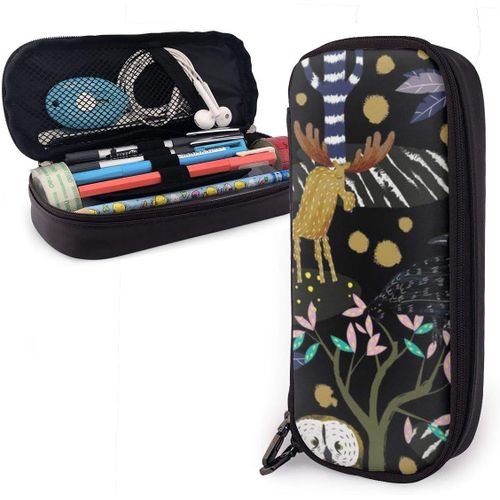 Animalier Trousse À Crayons Multifonction Avec Motif Camouflage Coloré, Oiseaux, Élan, Hibou, Grande Capacité, Organiseur De Papeterie, Porte-Stylo Pour L'école, Le Bureau, Trousse De Maquillage