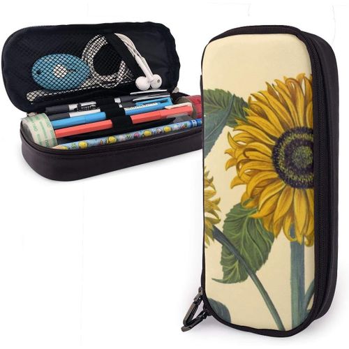 Besler Trousse À Crayons Tournesol De Grande Capacité, Organiseur De Papeterie Avec Fermeture Éclair Pour L'école Et Le Bureau, Trousse De Maquillage Multifonction