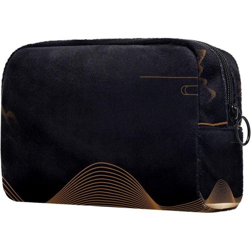 Cadeaux pour hommes et femmes, trousse de maquillage, trousse de toilette, petite trousse à cosmétiques ? Nuit japonaise, montagne dorée rétro