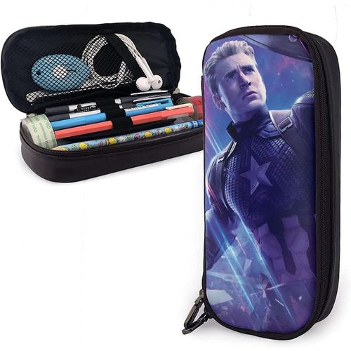 Captain America Trousse À Crayons En Cuir Trousse À Crayons Sac De Papeterie Bureau Boîte De Rangement Portable Boîte À Cosmétiques Dossier