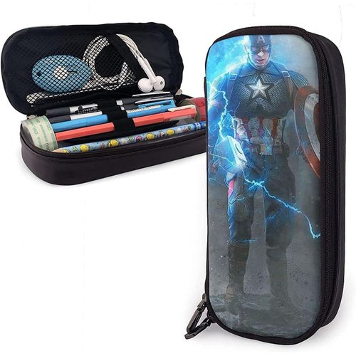 Captain America Trousse À Crayons En Cuir Trousse À Crayons Sac De Papeterie Bureau Boîte De Rangement Portable Boîte À Cosmétiques Dossier