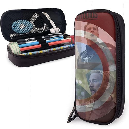 Captain America Trousse À Crayons En Cuir Trousse À Crayons Sac De Papeterie Bureau Boîte De Rangement Portable Boîte À Cosmétiques Dossier