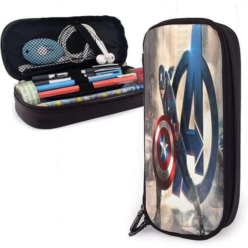 Captain America Et Logo, Trousse À Crayons Multifonction, Trousse À Crayons En Cuir, Pochette À Stylos, Sac De Papeterie, Kit De Rangement Portable De Bureau, Support De Boîte À Cosmétiques