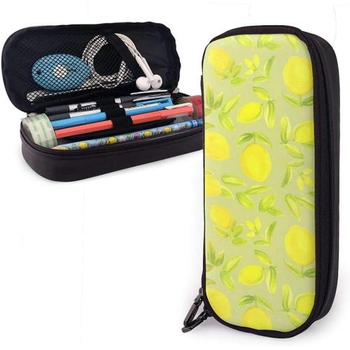 Citrons De Printemps, Porte-Crayon Aquarelle, Pochette À Crayons De Grande Capacité, Organisateur De Papeterie Avec Fermeture Éclair Pour L'école Et Le Bureau, Trousse De Maquillage Cosmétique Multifonction