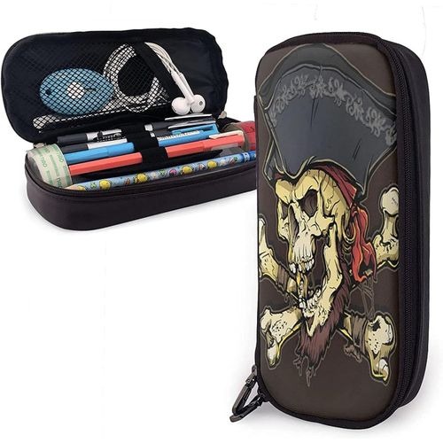 Crâne Du Capitaine Pirate, Trousse À Crayons Multifonction, Trousse À Crayons En Cuir, Pochette À Stylos, Sac De Papeterie, Kit De Rangement Portable De Bureau, Support De Boîte À Cosmétiques