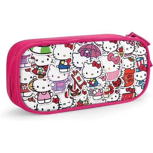 Dessin Animé Hello Kitty Trousse À Crayons Mignon Fermeture Éclair Stylo Sac De Rangement Étudiants Porte-Boîte À Crayons Organisateur De Pièces Filles Garçons Stylo Noir-Rose