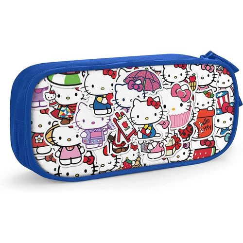 Dessin Animé Hello Kitty Trousse À Crayons Mignon Fermeture Éclair Stylo Sac De Rangement Étudiants Porte-Boîte À Crayons Organisateur De Pièces Filles Garçons Pencase Noir-Bleu
