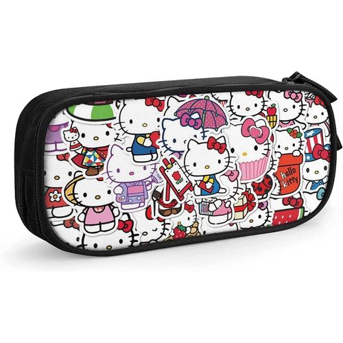 Dessin Animé Hello Kitty Trousse À Crayons Mignon Fermeture Éclair Stylo Sac De Rangement Étudiants Porte-Boîte À Crayons Organisateur De Pièces Filles Garçons Trousse Noir-Noir