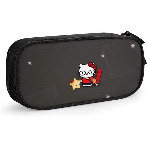 Dessin Animé Hello Kitty Trousse À Crayons Mignon Fermeture Éclair Stylo Sac De Rangement Étudiants Porte-Boîte À Crayons Organisateur De Pièces Filles Garçons Trousse Noir-Noir