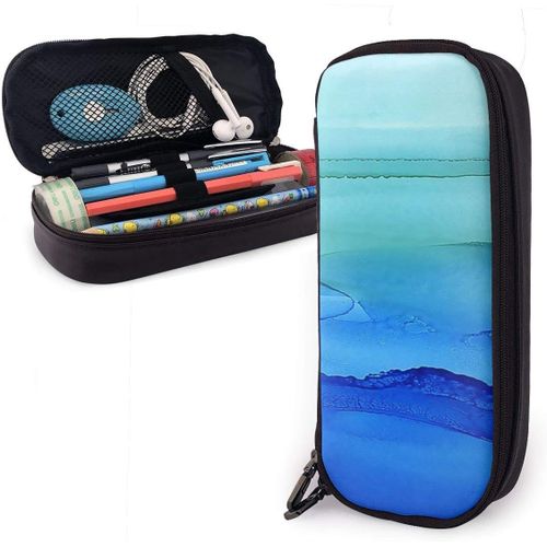 Étui À Crayons En Forme De Paysage Marin À Encre D'alcool, Pochette À Crayons De Grande Capacité, Organisateur De Papeterie Avec Fermeture Éclair Pour L'école Et Le Bureau, Trousse De Maquillage Cosmétique Multifonction