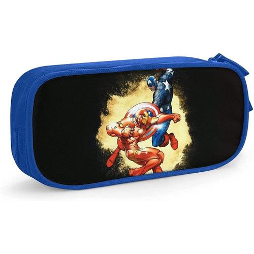 Étui À Stylos En Film Super Hero, Trousse À Crayons De Grande Capacité, Organisateur De Papeterie À Double Fermeture Éclair, Sac De Papeterie, Sac À Cosmétiques Bleu-Bleu