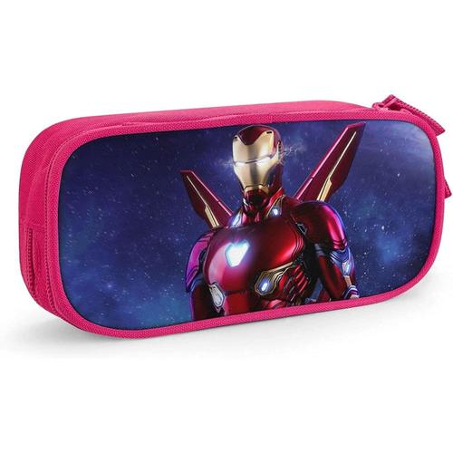 Étui À Stylos En Film Super Hero, Étui À Crayons De Grande Capacité, Double Fermeture Éclair, Organisateur De Papeterie, Sac De Papeterie, Sac À Cosmétiques Bleu-Rose