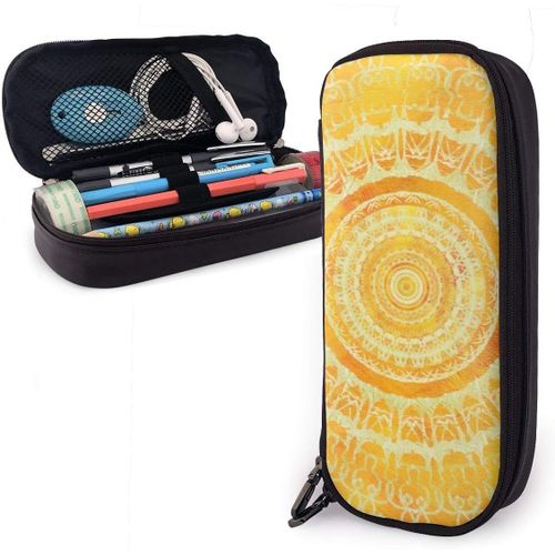 Golden Sun Mandala Trousse À Crayons De Grande Capacité Avec Fermeture Éclair Pour L'école Et Le Bureau, Trousse De Maquillage Multifonction
