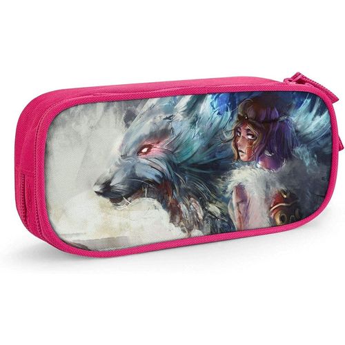 Hayao Miyazaki Princesse Mononoke Trousse À Crayons Impression Personnalisée 3d Grande Capacité Double Fermeture Éclair Pochette À Crayons Pour Bureau, École, Voyage Rose T-7