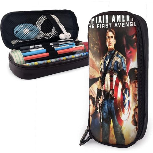 Hirola Captain America Trousse À Crayons En Cuir Trousse À Crayons De Voyage Trousse À Crayons À Fermeture Éclair De Grande Capacité Boîte De Rangement De Papeterie Porte-Stylo Cadeau D'anniversaire
