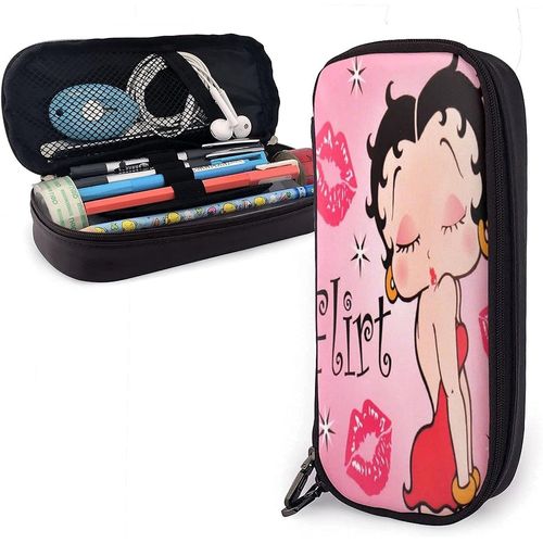 Hirola Betty Boop Trousse À Crayons En Cuir Trousse À Crayons De Voyage Trousse À Crayons À Fermeture Éclair De Grande Capacité Boîte De Rangement De Papeterie Porte-Stylo Cadeau D'anniversaire