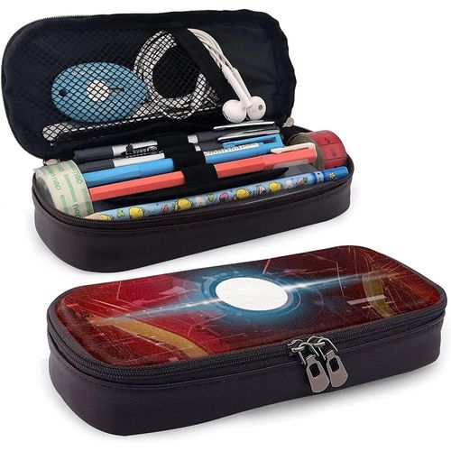Hirola Cool Iron Man Movie Personality Trousse En Cuir Avec Fermeture Éclair, Trousse À Crayons, Convient Pour L'école, Le Travail Et Le Bureau