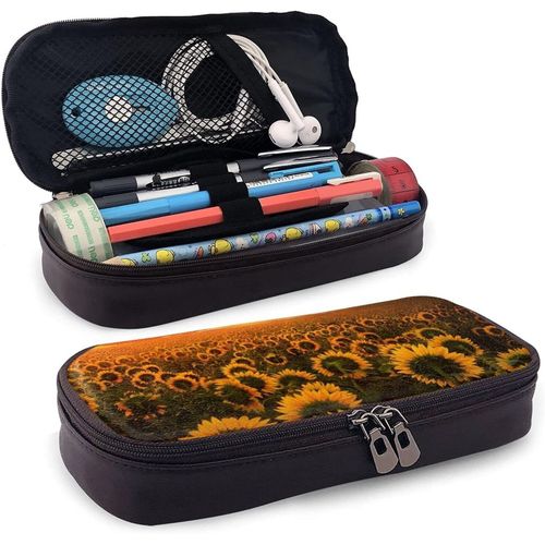 Hirola Trousse À Crayons Sunlight Tournesol Pochette À Crayons Haute Capacité Organisateur De Papeterie Trousse De Maquillage Cosmétique Multifonction-Noir-Taille Unique