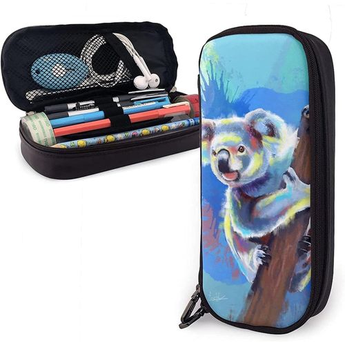Koala Bear Koala Illustration Animal Étui À Crayons En Cuir Trousse À Crayons Sac De Papeterie Bureau Boîte De Rangement Portable Boîte À Cosmétiques Dossier