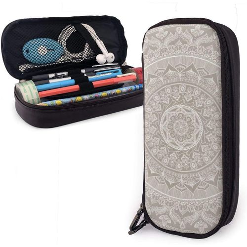 Mandala Taupe Porte-Crayon Grande Capacité Pochette À Crayons Organisateur De Papeterie Avec Fermeture Éclair Pour Le Bureau De L'école, Trousse De Maquillage Cosmétique Multifonction