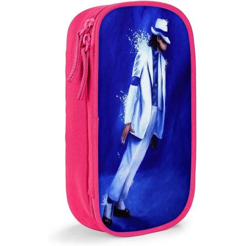 Michael Jackson Trousse À Crayons Grande Capacité Voyage Trousse À Cosmétiques Trousse À Crayons À Glissière Garçon Fille Cadeau Étudiant Papeterie Sac De Rangement-Rose