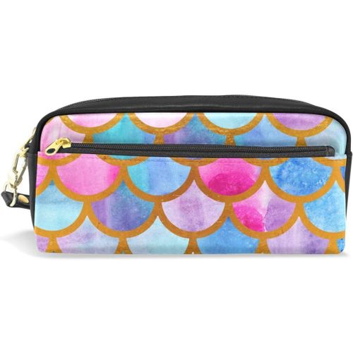 Pochette Sac À Main Poisson D'océan Écailles De Sirène Fermeture Éclair Cheval Pour Étudiant Fille Garçon Enfants Trousse De Maquillage Cosmétique Stylo Sac De Papeterie Trousse À Crayons