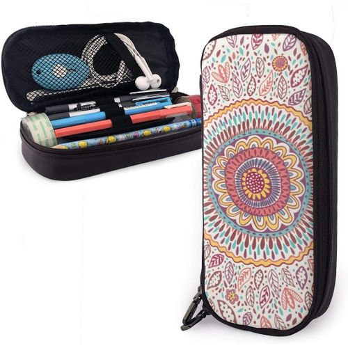 Porte-Crayon Médaillon Tournesol, Pochette À Crayons De Grande Capacité, Organisateur De Papeterie Avec Fermeture Éclair Pour L'école Et Le Bureau, Trousse De Maquillage Cosmétique Multifonction