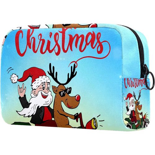 Reffw Trousse De Maquillage Voyage Sac Cosmétique Pochette Sac À Main Avec Fermeture À Glissière - Joyeux Noël Elk Père Noël Moto