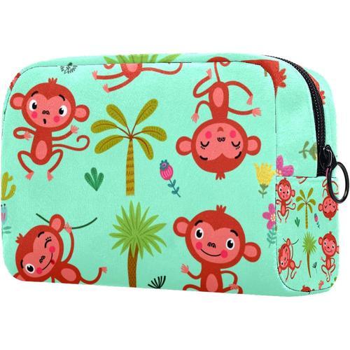 REFFW Trousse à cosmétiques pour Femme, Trousse de Maquillage, Trousse de Toilette de Voyage, Organisateur d'accessoires - Singe Mignon