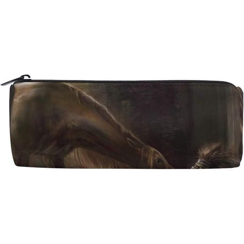 Sac De Papeterie À Fermeture Éclair, Pochette Douce, Trousse À Crayons, Crâne De Cheval, Animal Marron, Trousse De Maquillage Cosmétique Pour Étudiante Fille Garçon Enfants