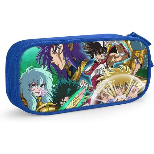 Saint Seiya Anime Trousse À Crayons Impression Personnalisée 3d Trousse À Crayons À Double Fermeture Éclair De Grande Capacité Pour Bureau, École, Voyage-Bleu A51