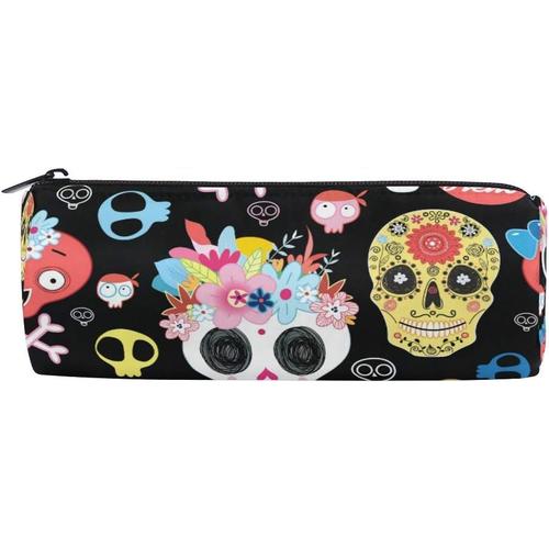 Stylo Stationnaire Sac Halloween Floral Sucre Crâne Coloré Pour Étudiant Fille Garçon Enfants Coccinelle Cosmétique Trousse De Maquillage Trousse À Crayons Pochette Sac À Main Fermeture Éclair