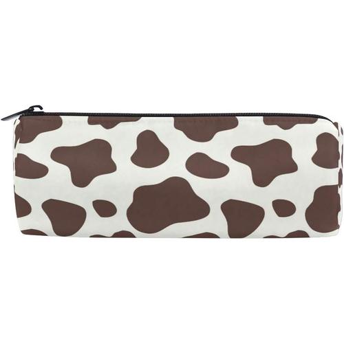 Stylo Stationnaire Sac Fermeture Éclair Pochette Sac À Main Fleur Cosmétique Trousse De Maquillage Pour Étudiant Garçon Fille Étui À Lunettes Trousse À Crayons Doodle Marron Vache Imprimé Animal