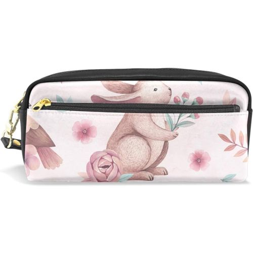 Trousse À Crayons À Fermeture Éclair Avec Motif Animal Lapin Oiseau Floral