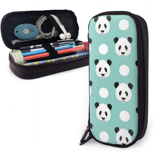 Trousse À Crayons À Motif De Pois De Panda, Grande Capacité, Pochette À Crayons, Organisateur De Papeterie Avec Fermeture Éclair Pour L'école Et Le Bureau, Trousse De Maquillage Multifonction