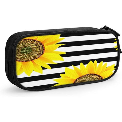 Trousse À Crayons À Rayures Tournesol, Grande Capacité, Grande Pochette, Porte-Stylo, Fournitures Scolaires, Papeterie, Organisateur De Rangement, Cadeau Pour Collège, Lycée, Bureau, Étudiant, Fille, Garçon