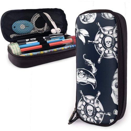 Trousse À Crayons À Motif Pirate Bleu Marine, Grande Capacité, Pochette À Crayons, Organisateur De Papeterie Avec Fermeture Éclair Pour L'école Et Le Bureau, Trousse De Maquillage Multifonction