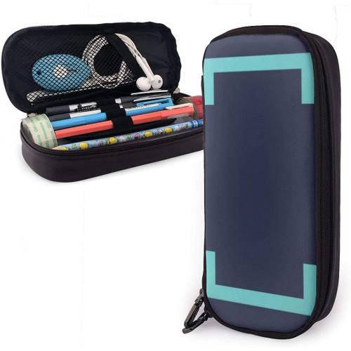 Trousse À Crayons Avec Bordure De Clé Grecque Bleu Marine Et Turquoise, Grande Capacité, Pochette À Crayons, Organisateur De Papeterie Avec Fermeture Éclair Pour L'école Et Le Bureau, Trousse De Maquillage Multifonction