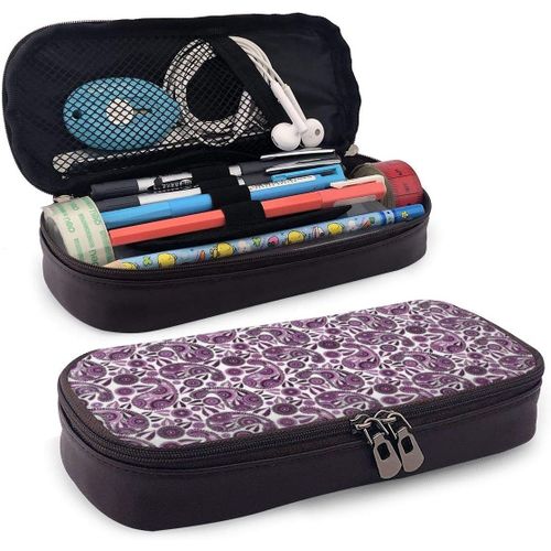 Fournitures De Bureau Écriture Trousses Synthetic Leather Pencil Case Train Through Winter Mountain Town Pen Pouch Holder Zipper Pen Pouch Pencil Holder Case For School Work Office