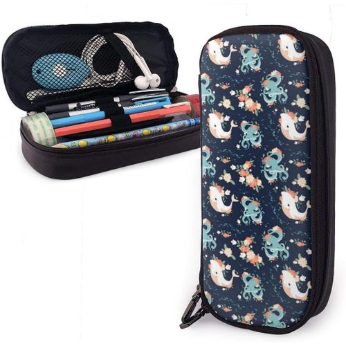 Trousse À Crayons En Cuir Avec Motif De Cheval Blanc - Organiseur Multifonction Pour Crayons Et Stylos