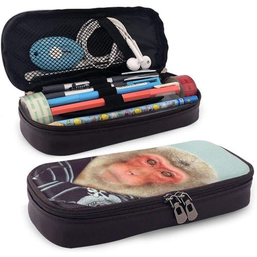Trousse À Crayons En Cuir Durable Avec Fermeture Éclair Motif Cerf Dans La Forêt