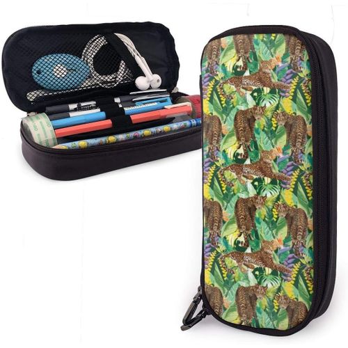 Trousse À Crayons En Cuir Durable Avec Fermeture Éclair Motif Ours Polaire Dans Chapeau Rouge