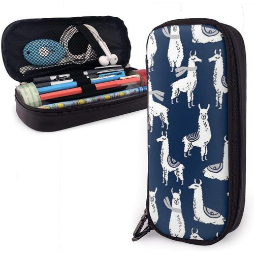 Trousse À Crayons En Cuir Durable Avec Fermeture Éclair Motif Loup Et Corbeau Blanc