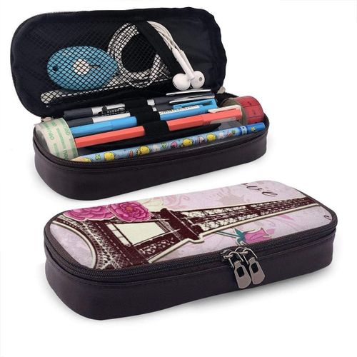 Trousse À Crayons En Cuir Durable Avec Fermeture Éclair Motif Loup Ciel Étoilé