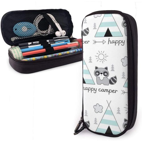 Trousse À Crayons En Cuir Durable Avec Fermeture Éclair Motif Lapin Sur Fond Rose
