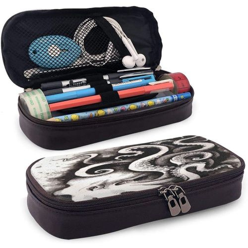 Trousse À Crayons En Cuir Durable Avec Fermeture Éclair Pour L'école Et Le Bureau Motif Koala Sur Fond Noir