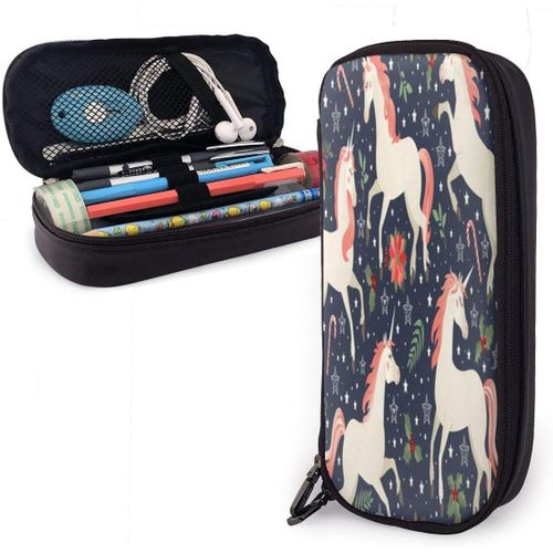 Trousse À Crayons En Cuir Durable Avec Fermeture Éclair Pour L'école Et Le Bureau Motif Renard Et Fraise