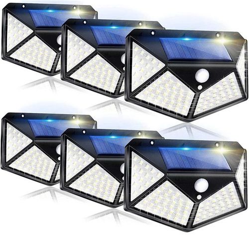 Lot De 6 Lampes Solaires D'extérieur, 100 Led/3 Modes, Angle D'éclairage À 270°, Détecteur De Mouvement, Appliques Murales À Énergie Solaire, Lumineuses Pour Jardin, Cl?Ture, Patio, Porte D'entrée