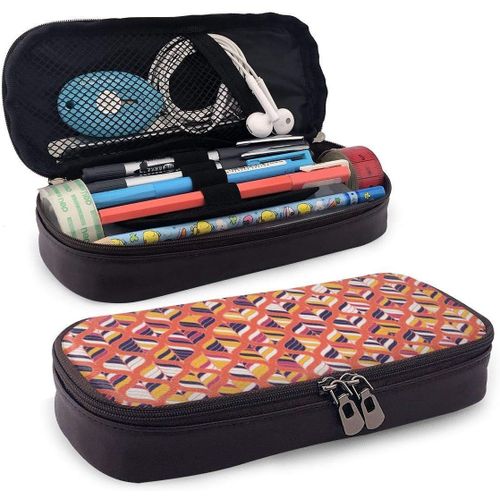 Trousse De Maquillage En Cuir Durable Avec Fermeture Éclair Pour L'école Et Le Bureau Motif Cerf Rouge