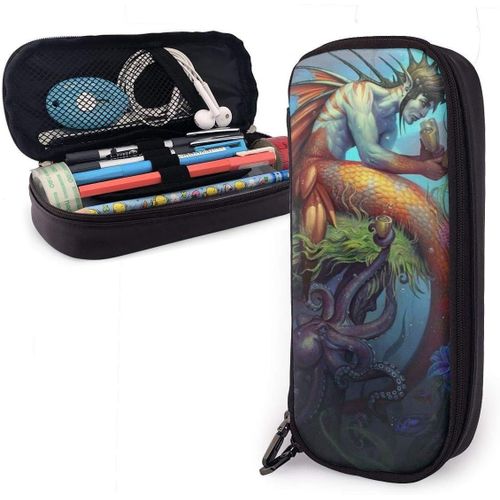 Trousse De Maquillage En Cuir Durable Avec Fermeture Éclair Pour L'école Et Le Bureau Motif Visage De Loup Effrayant